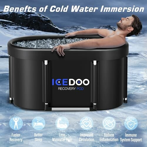 Person in ice bath highlighting benefits of cold water immersion.