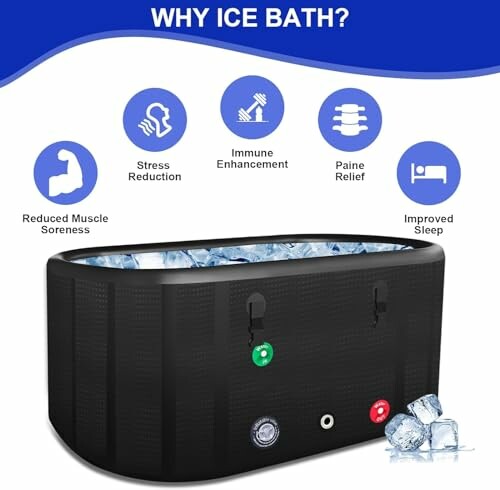 Ice bath benefits infographic with icons and text.