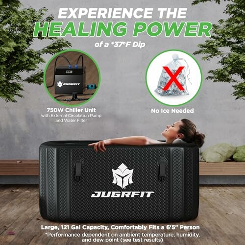 Person relaxing in a Jugrfit ice bath tub, no ice needed.