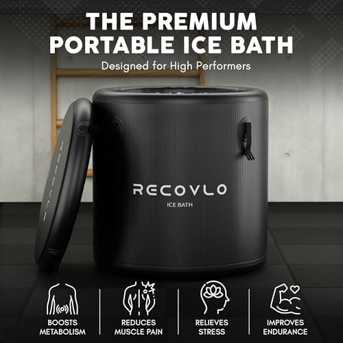Portable ice bath for high performers with benefits listed.
