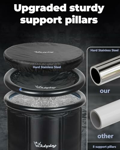 Upgraded sturdy support pillars for hot tub with hard stainless steel construction.