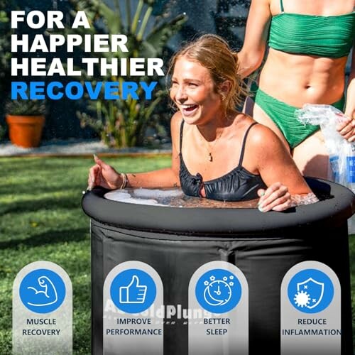 Woman enjoying an ice bath for muscle recovery and health benefits.