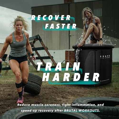 Two women exercising with fitness equipment, promoting recovery and training.